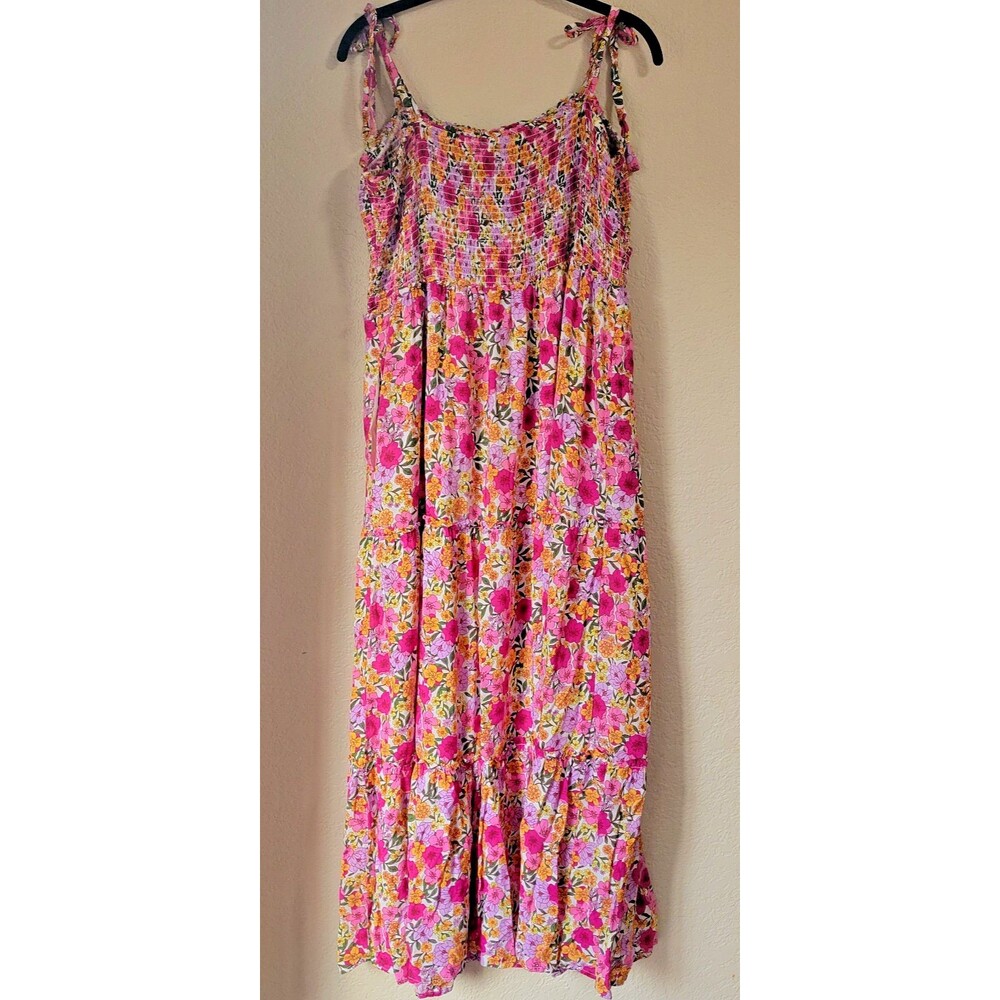 Draper James RSVP Maxi Dress Floral Smocked Tiered Sz XL Summer Pockets Babydoll - Picture 3 of 10